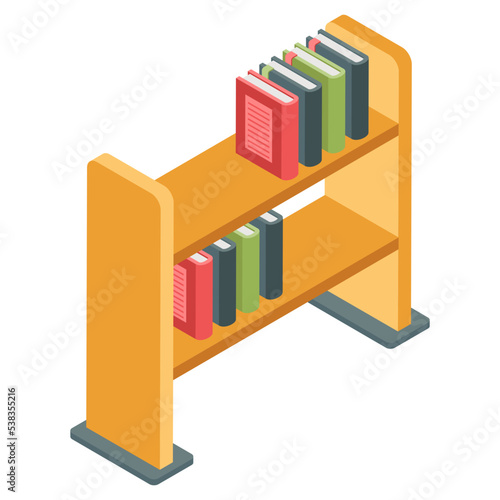 An icon of bookshelf in isometric isometric design available for instant download 