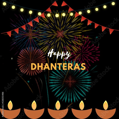 Happy Dhanteras Puja greetings template background. Dhanteras is a Hindu religion festival it's celebrate two before of Diwali photo