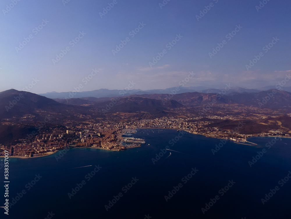 Ajaccio and Corsica island from above.