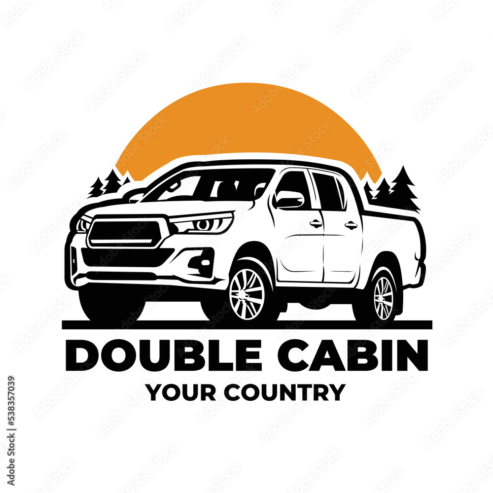 Adventure double cabin pickup truck logo vector isolated - obrazy, fototapety, plakaty 