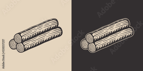 Vintage retro mechanic woodwork set of logs. Can be used like emblem, logo, badge, label. mark, poster or print. Monochrome Graphic Art. Vector. Hand drawn element in engraving
