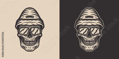 Vintage retro mechanic woodwork skull. Can be used like emblem, logo, badge, label. mark, poster or print. Monochrome Graphic Art. Vector. Hand drawn element in engraving