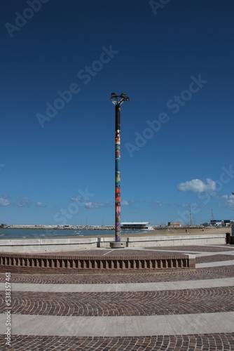 Italy, Marche, Pesaro: Foreshortening of seafront of Fano.