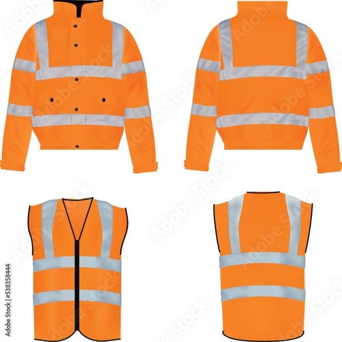 Orange Hi-Vis Jacket and coat realistic collection.