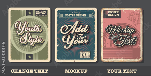 Retro, vintage text effect, Poster set editable 70s and 80s text style, full editable.
