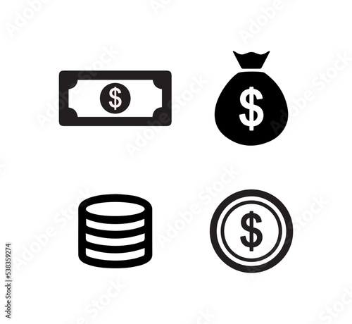 Icon set, symbols. Vector illustration of money, currency, dollar sign