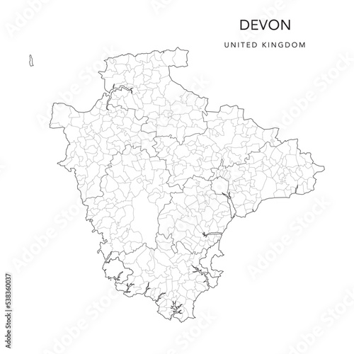 Administrative Map of Devon with Counties  Districts and Civil Parishes as of 2022 - United Kingdom  England - Vector Map