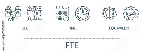 Full time equivalent vector infographic in minimal outline style