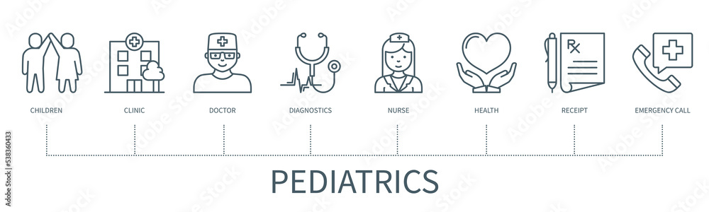 Pediatrics vector infographic in minimal outline style Pediatrics vector infographic in minimal outline style
