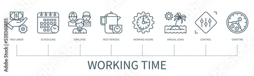 Working time vector infographic in minimal outline style