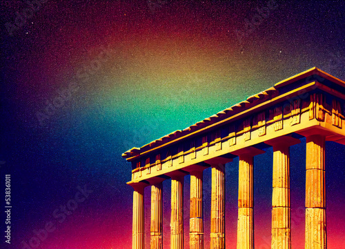 3d illustration of ancient roman or greek temple  with column and frontispiece