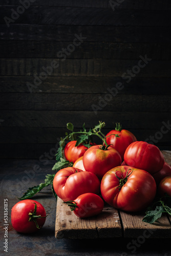 Freshly picked ripe red organic tomatoes.