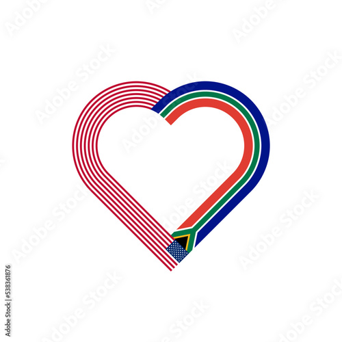 friendship concept. heart ribbon icon of usa and south african state flags. vector illustration isolated on white background