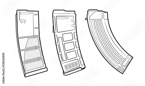 Vector illustration of the modern rifle magazines on the white background