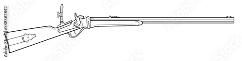 Vector illustration of the Sharps rifle with a diopter on the white background. Right side. photo