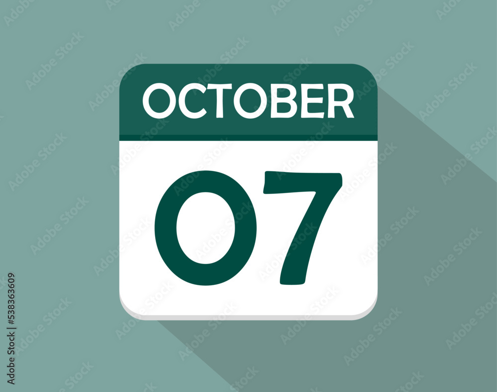 7 day calendar icon for october. Vector for october month and week day on light background