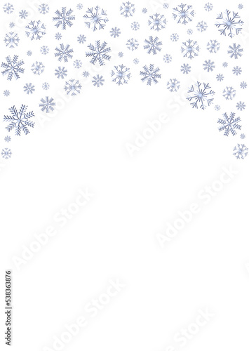 Snowflake arch Winter background template Different size snowflakes on white background Holiday vector illustration Isolated Vertical design element