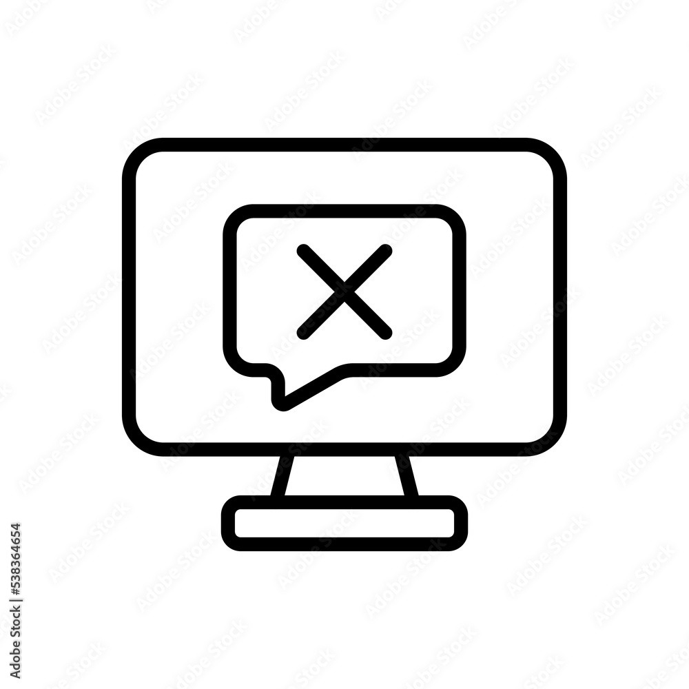 Monitor with cross line icon. Information is not available, error, cancel, reject, Personal Computer. Technology concept. White background. Vector line icon for Business and Advertising Monitor with cross line icon. Information is not available, error, cancel, reject, Personal Computer. Technology concept. White background. Vector line icon for Business and Advertising