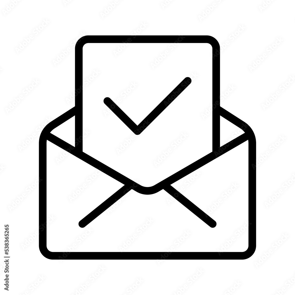 Success mail line icon. Tick, check mark, letter, envelope, addressee, correspondence, letters, send message. Communication concept. White background. Vector line icon for Business and Advertising Success mail line icon. Tick, check mark, letter, envelope, addressee, correspondence, letters, send message. Communication concept. White background. Vector line icon for Business and Advertising