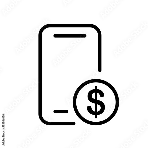 Phone with dollar sign line icon. Financial management, internet banking, online, bank, earn money, control expences. Business concept. White background. Vector line icon for Business