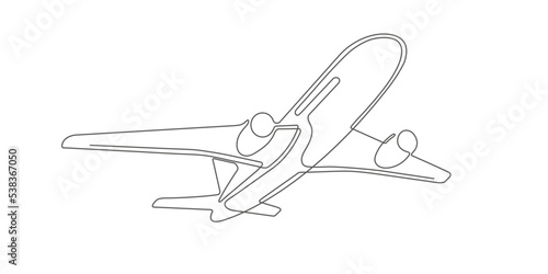 Flying plane.Airplane.Air flights.Continuous line drawing.Vector illustration .
