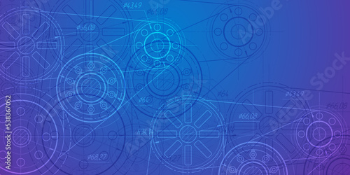 Mechanical Engineering background .Rotating gears.Technology banner.Technical drawing .Vector illustration.