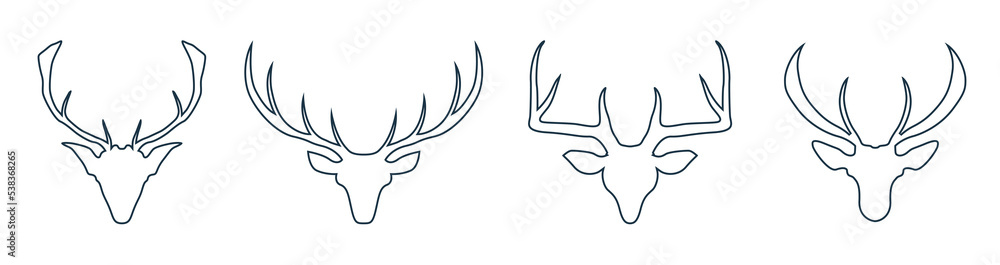 Deer head With Big horn illustration vector line art. Deer Logo, Deer icon.