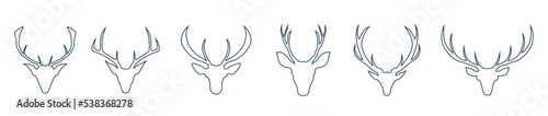 Deer head With Big horn illustration vector line art. Deer Logo, Deer icon. © Masum Bhuiyan
