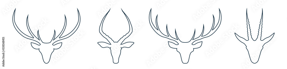 Deer head With Big horn illustration vector line art. Deer Logo, Deer icon.