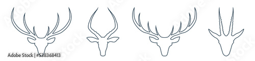 Deer head With Big horn illustration vector line art. Deer Logo, Deer icon. © Masum Bhuiyan