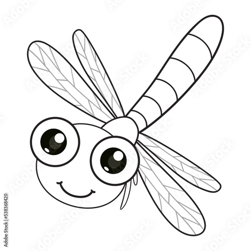 coloring pages or books for kids. cute dragonfly cartoon. black and white