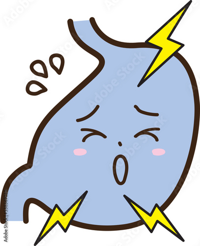 擬人化した胃痛を訴えて元気のない胃袋の悲しい表情