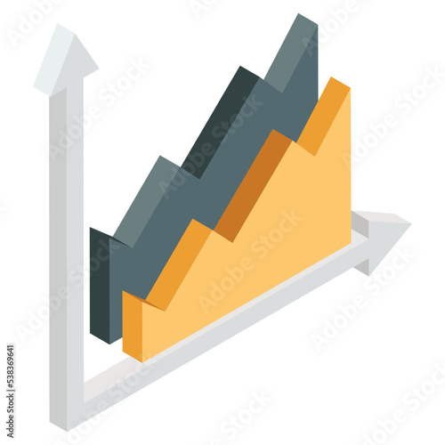 An isometric design  icon of area chart
