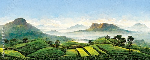Sri Lanka tea plantation, landscape view, beautiful panorama. Digital art