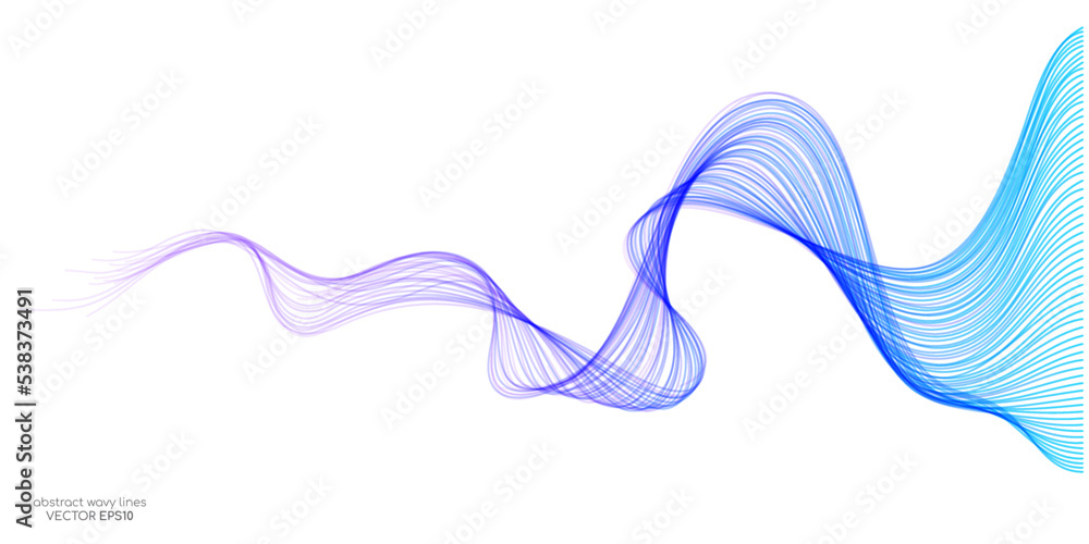 Fototapeta premium Abstract vector wave lines colorful gradient blue purple isolated on white background with space for text banner in concept technology, modern, science. A.I.