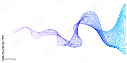 Abstract vector wave lines colorful gradient blue purple isolated on white background with space for text banner in concept technology, modern, science. A.I.