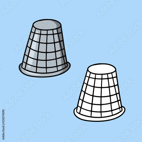 A set of images, a silver thimble for a seamstress, vector cartoon