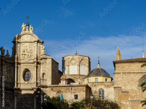 view to old catholic cathedral in Valencia at old town