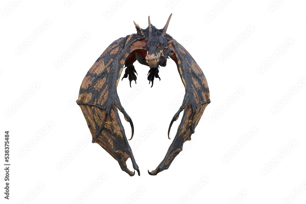 Fototapeta premium Wyvern or Dragon fantasy creature, 3D illustration isolated on transparent background.