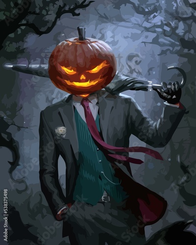 Halloween event Horror pumpkin Halloween illustration pumpkin art Happy Halloween Trick or treat Halloween day Horror pumpkin man creepy pumpkin scary illustration creepy jungle art