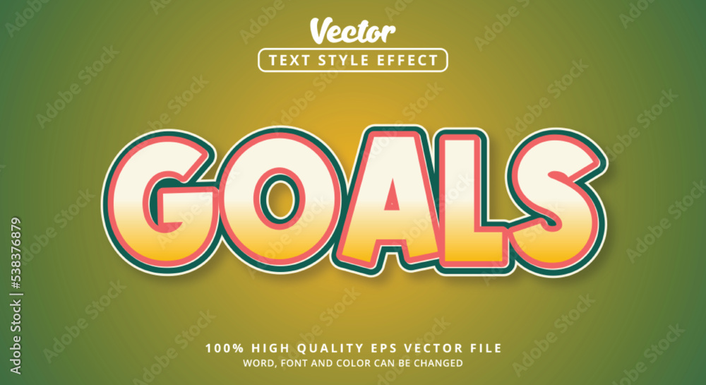 Editable text effect, Goals text with colorful style