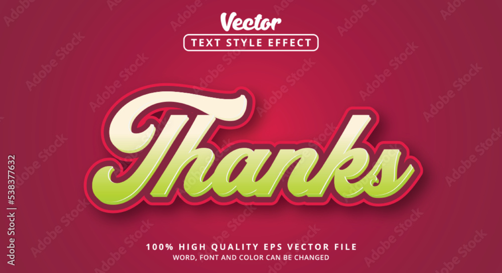Editable text effect, Thanks text with vintage style modern style