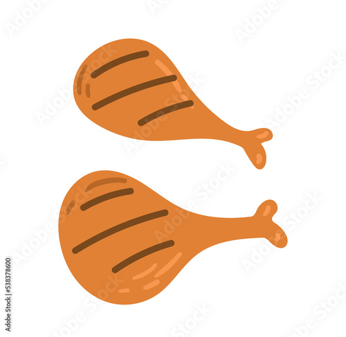 BBQ chicken eggs. Delicious grilled meat. Poster or banner for website. Fast food, harmful but tasty product. Meat and proteins. Picnic and barbecue, recipe. Cartoon flat vector illustration