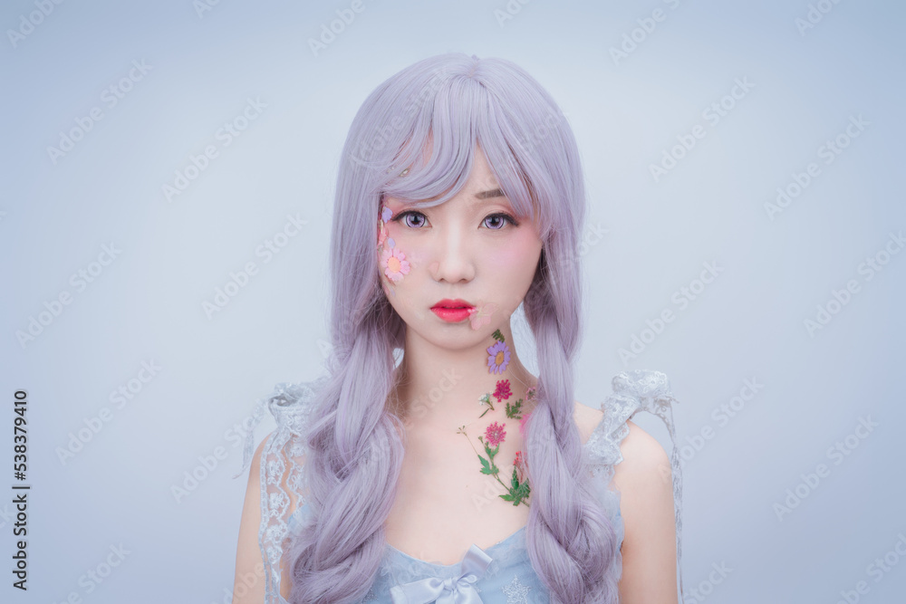 A girl with petals on her body A girl with petals on her body