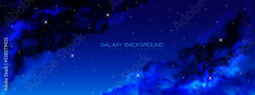Space background realistic purple blue nebula shining stars cosmos stardust milky way galaxy infinite universe and starry night vector