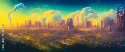 Artistic concept painting of a city pollution and climate change    background illustration.