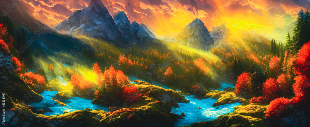 Artistic concept painting of a magical forest , background illustration.