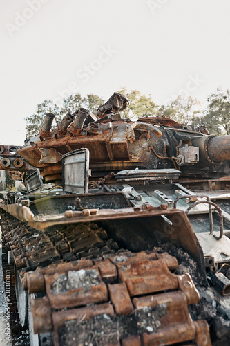 Destroyed tank t 72 in the war of russia against ukraine