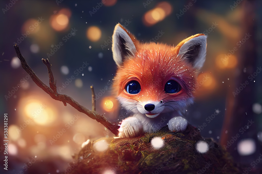 Fototapeta premium Red fox cub in the snow