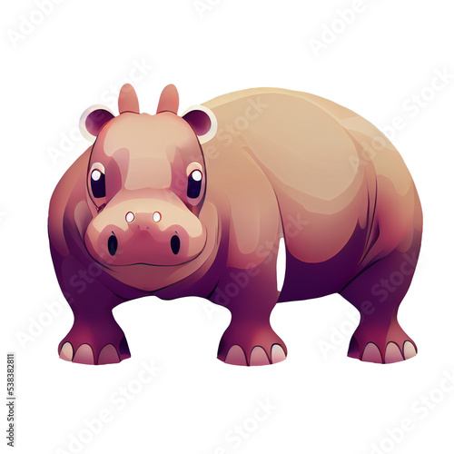 Cute hippo on white background digital 3d illustration for book web graphic design © OwlSpiRing